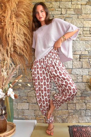 Daughter Of Ibiza Indira Shirring Cuff Pant Merlot & Mauve 